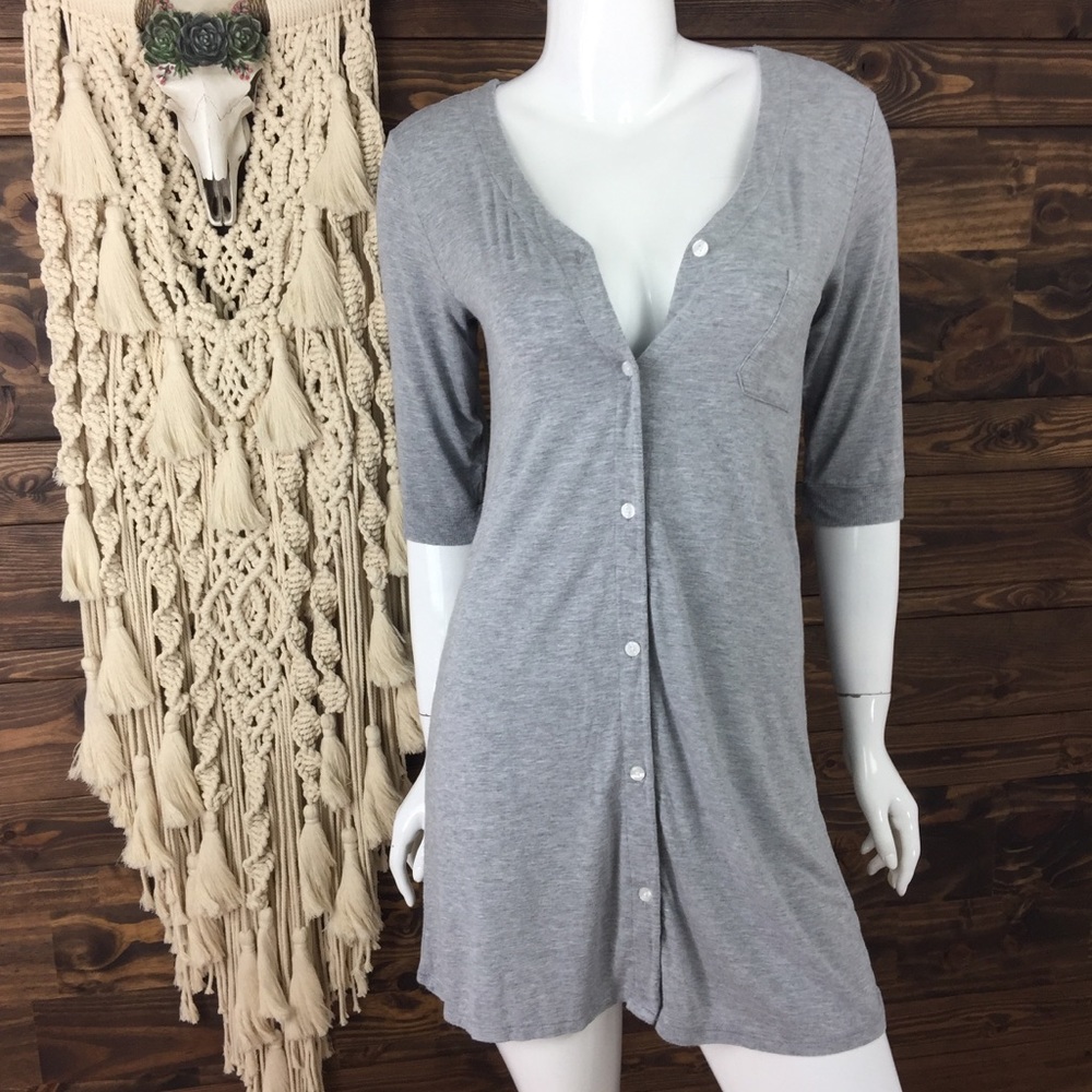 DKNY | Button Down T-Shirt Dress Ribbed Accent